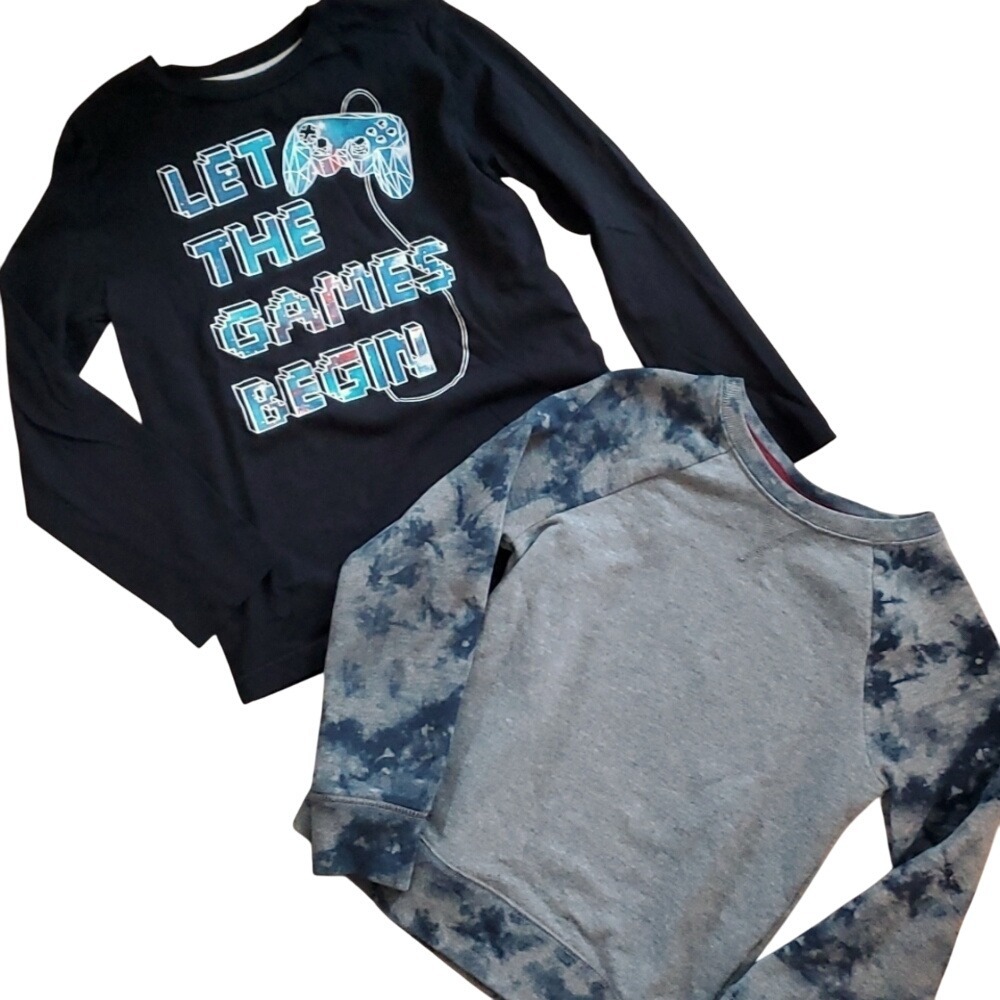 2‎ Boys Long Sleeve Size 8-10 Shirts - Circo Gamer and Cherokee Tie Dye
